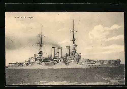 AK Kriegsschiff SMS Lothringen in Fahrt