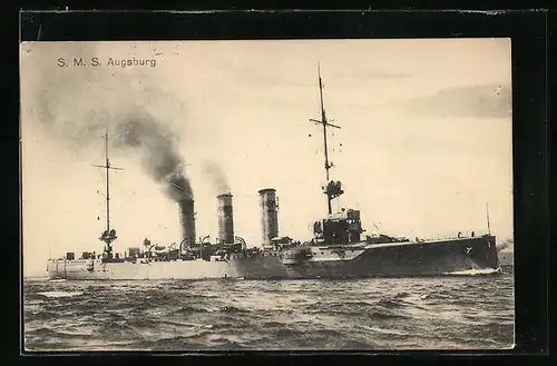 AK Kriegsschiff SMS Augsburg unter Volldampf