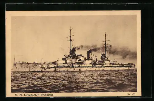 AK SM Linienschiff Rheinland unter Volldampf