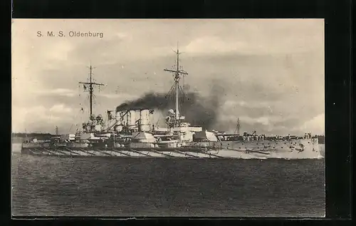AK S.M.S. Oldenburg auf See, Kriegsschiff