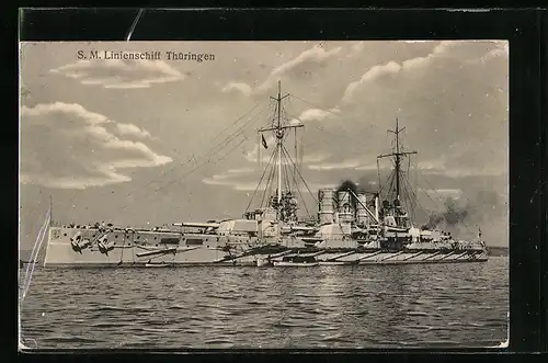 AK Kriegsschiff S. M. Linienschiff Thüringen mit Beibooten