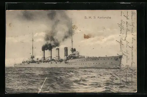 AK Kriegsschiff SMS Karlsruhe in Fahrt