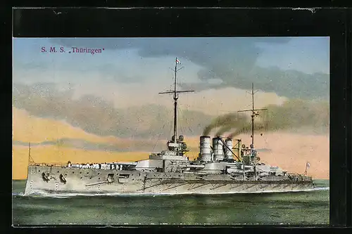 AK Kriegsschiff SMS Thüringen auf hoher See