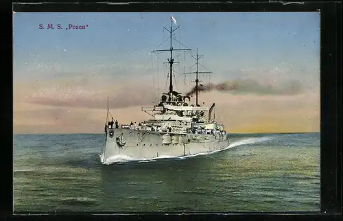 AK Kriegsschiff S. M. S. Posen auf hoher See