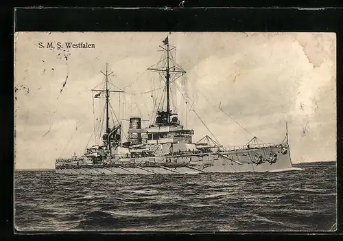 AK Kriegsschiff SMS Westfalen sticht in See
