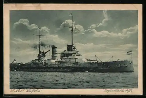 AK Kriegsschiff S. M. S. Westfalen in Fahrt