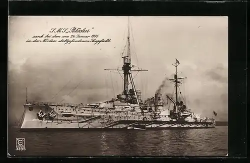AK Kriegsschiff SMS Blücher, gesunken im Seegefecht am 24.01.1915