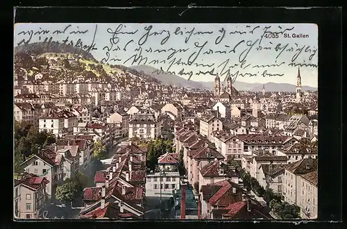 AK St. Gallen, Blick über die Dächer der Stadt