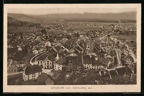 AK Lenzburg, Blick vom Schlossberg auf die Ortschaft
