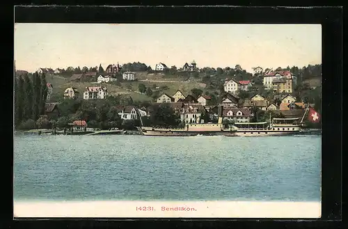 AK Bendlikon, Uferansicht mit Raddampfer