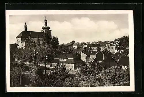 AK Mnichovo Hradiste, Teilansicht mit Kirche