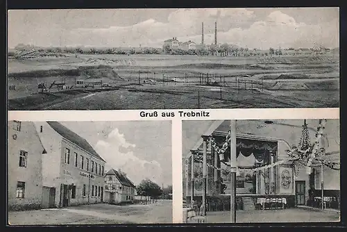 AK Trebnitz, Gasthaus und Ballsaal, Fernblick zum Ort