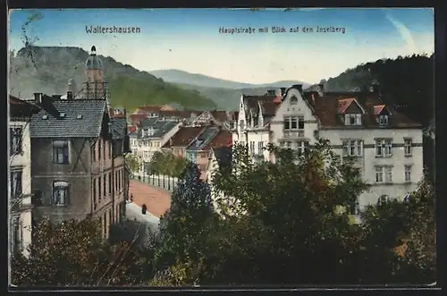 AK Waltershausen, Hauptstrasse mit Bick auf den Inselberg