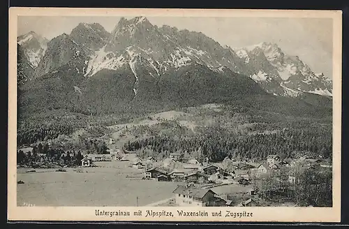 AK Untergrainau, Totale mit Alpspitze und Zugspitze