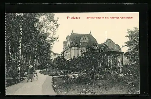 AK Berlin-Friedenau, Birkenwäldchen mit Maybach-Gymnasium