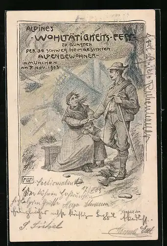 Künstler-AK Carl Moos: München, Alpines Wohltätigkeitsfest zu Gunsten der heimgesuchten Alpenbewohner in München 1903