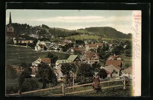 AK Teufen, Bächli, Mädchen am Zaun
