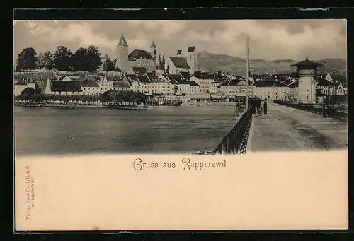 AK Rapperswil, Blick von der Flussbrücke auf die Ortschaft