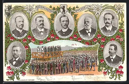 Künstler-AK Appenzell, Landsgemeine und Mitgliederportraits des Regierungsrats