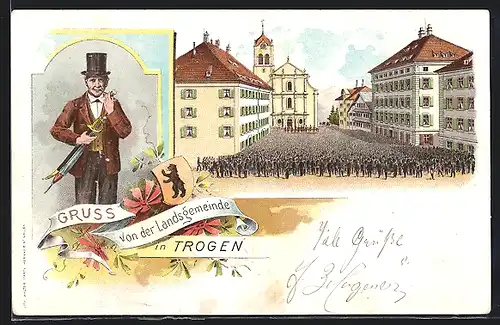 Lithographie Trogen, Versammlung der Landsgemeinde