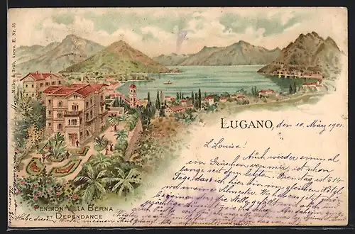 Lithographie Lugano, Pension Villa Berna et Dependance