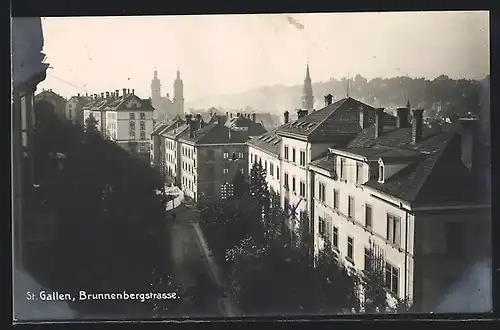 AK St. Gallen, Brunnenbergstrasse aus der Vogelschau