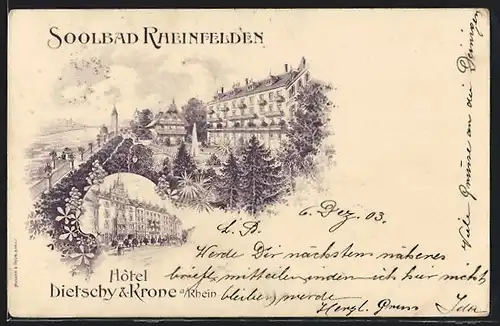 Lithographie Rheinfelden, Hôtel Dietschy & Krone, Uferpartie