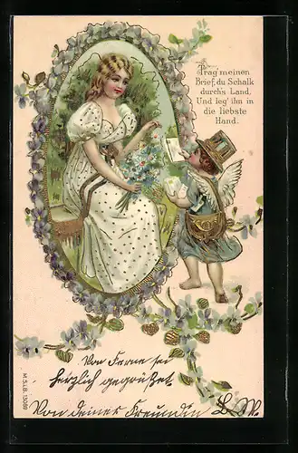 AK Engel überbringt Dame einen Brief
