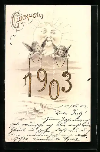 Künstler-AK Engelchen mit Jahreszahl 1903, Neujahrsgruss