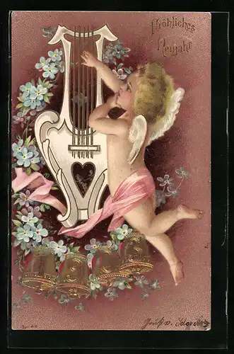 AK Neujahrsengel mit Harfe und der Jahreszahl 1903