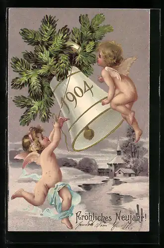 AK Neujahrsengel läuten die Glocke mit der Jahreszahl 1904