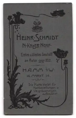 Fotografie Heinr. Schmidt, Hamm i. W., Markt 14, Ehepaar in eleganter Kleidung