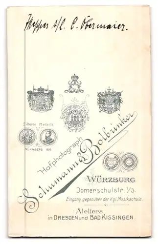 Fotografie Schumann & Bolbrinken, Würzburg, Domerschulstrasse 1-3, Uffz. Obermaier in Uniform, Schützenschnur & Schärpe