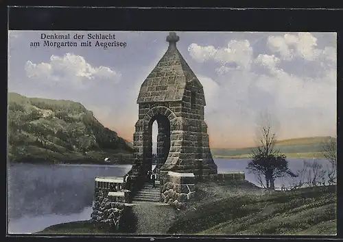 AK Morgarten, Denkmal der Schlacht am Morgarten mit Aegerisee