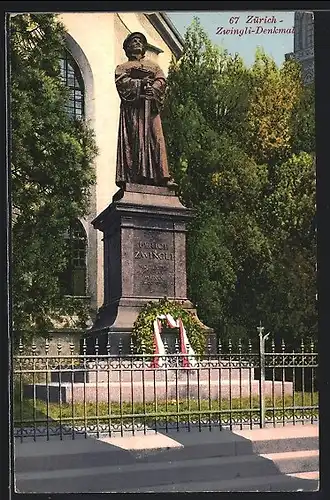 AK Zürich, Blick auf Zwingli-Denkmal
