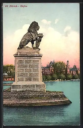 AK Zürich, Teilansicht mit Hafen