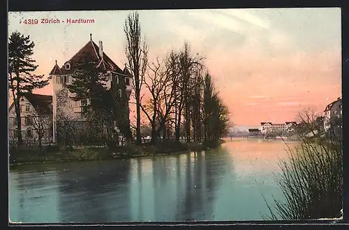 AK Zürich, Hardturm bei Dämmerung
