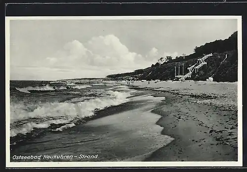 AK Neukuhren, Strand bei Wellengang