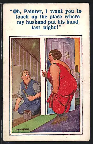 Künstler-AK Donald McGill: Maler soll die Tür neu streichen
