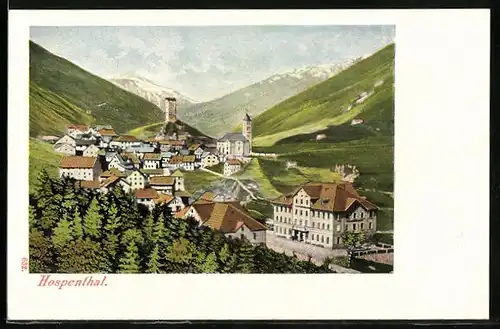 AK Hospenthal, Gesamtansicht aus der Vogelschau