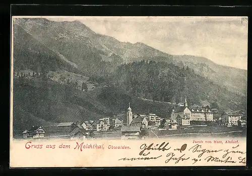 AK Melchthal, Ortsansicht vor Bergpanorama