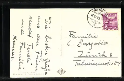 AK Wolfhalden, Teilansicht mit Bodensee aus der Vogelschau