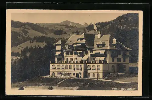 AK Gstaad, Park-Hotel aus der Vogelschau