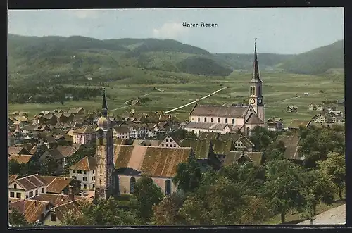AK Unteraegeri, Ortsansicht aus der Vogelschau