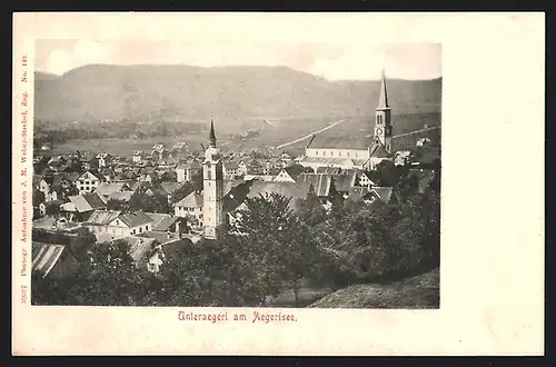 AK Unteraegeri am Aegerisee, Ortsansicht mit zwei Kirchen