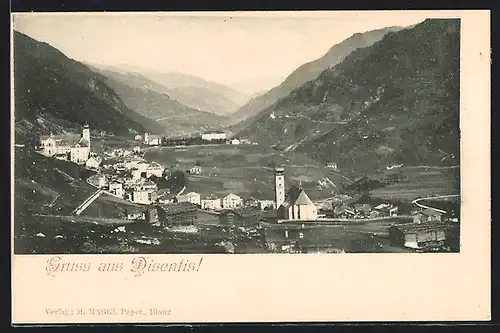 AK Disentis, Ortsansicht in den Bergen