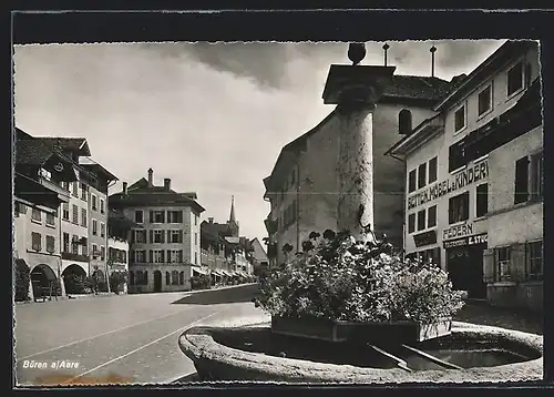 AK Büren a. Aare, Strassenpartie vor Betten- und Möbelhaus
