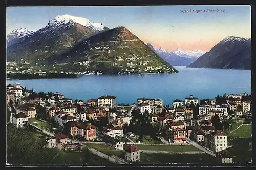 AK Lugano-Paradiso, Ortsansicht gegen Bergsee
