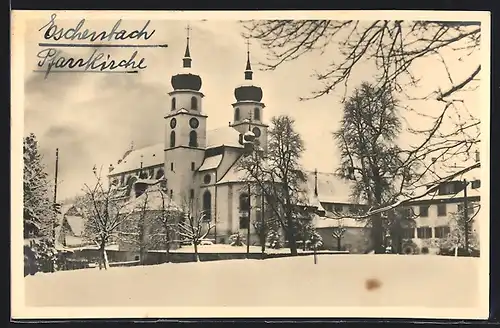 AK Eschenbach, Blick auf verschneite Pfarrkirche