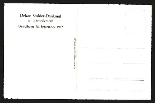 AK Escholzmatt, Dekan Stalder Denkmal, Einweihung am 28.09.1947